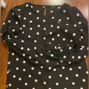 JCrew Black and white polka dot long sleeve top with keyhole back size M